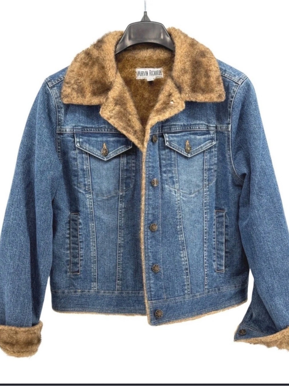 Marvin Richards Blue Denim Jacket with Brown Sherpa Collar